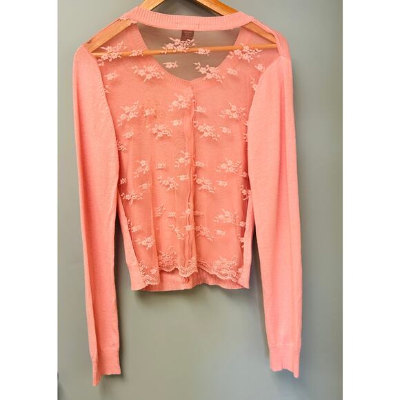 Eyeshadow Xlarge Pink Ramie Long Sleeve Button-Front Casual Cardigan Sweater - Picture 3 of 8
